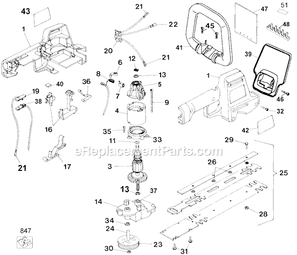 Page A Diagram and Parts List for HS1000 Type 1 Black and Decker Hedge Trimmer